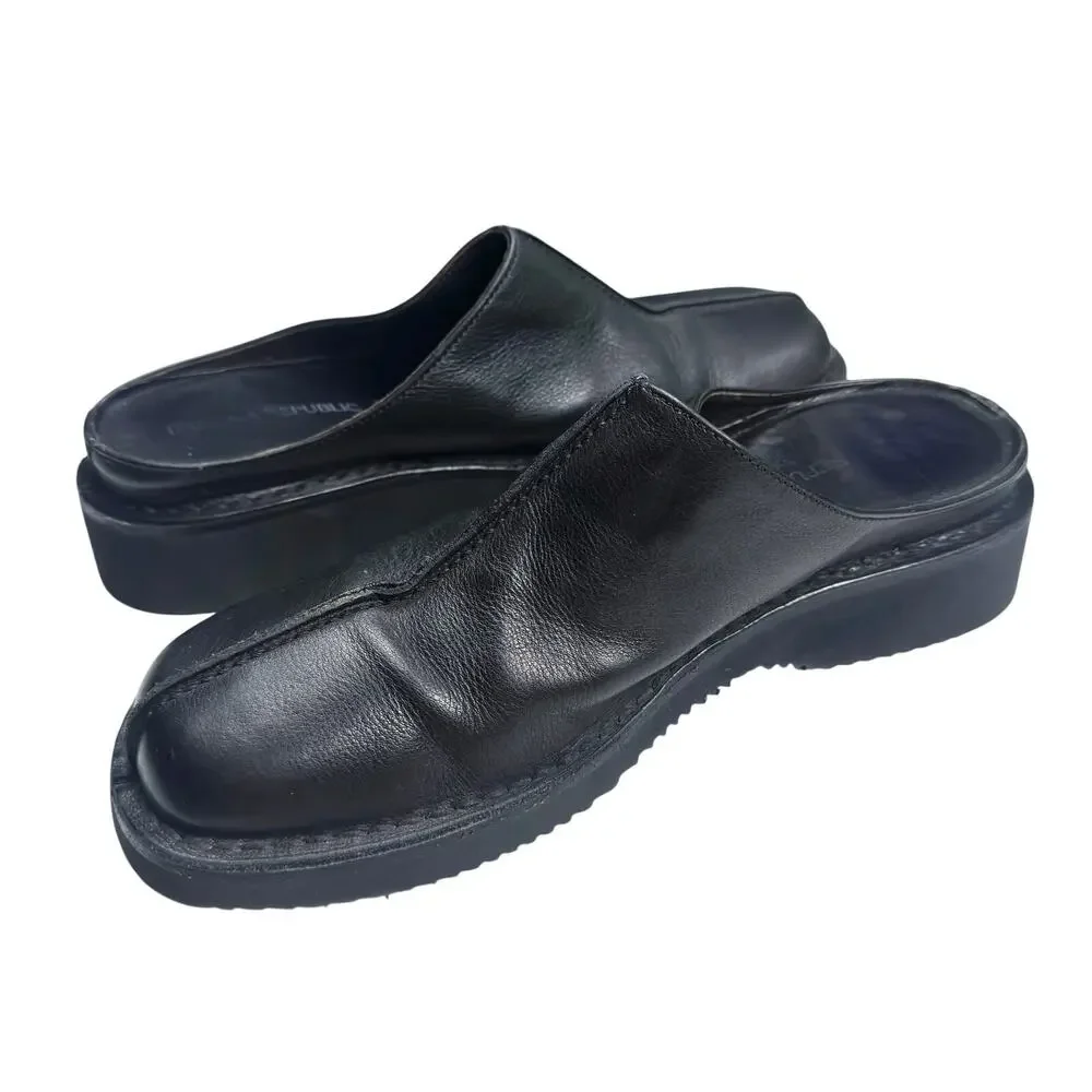 Banana Republic | Men | Classic Black Seamed Slip On Leather Clog Mules | 10 D
